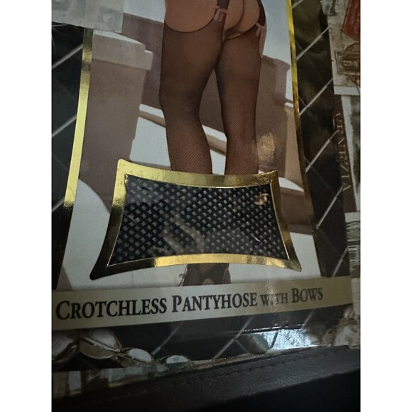 Electric Lingerie Fishnet Crotchless Panty Hose with Bows One Size - Picture 2 of 5